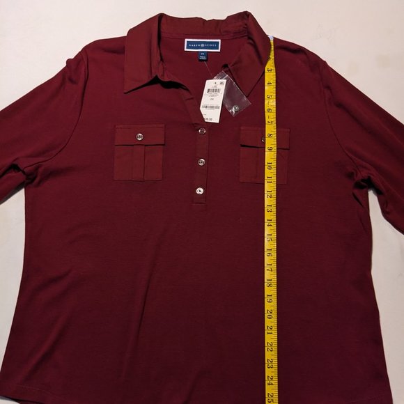 NWT Karen Scott Plus Size V-Neck Woven Top, Merlot, 2X - Picture 5 of 10
